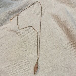 Pink Stone Pendant On Long Gold Chain